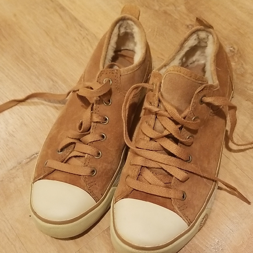 UGG Tan Suede Sneakers with White Trim